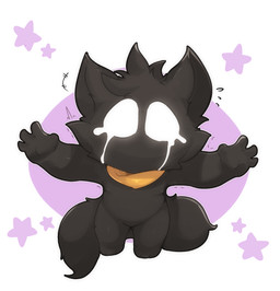 ambiguous_gender anthro black_body black_fur bodily_fluids crying emanata featureless_crotch fluffy fluffy_tail fur geometric_background head_tuft kerchief mostly_nude neckerchief neckwear neckwear_only raised_arms simple_background solo standing tail tears tuft white_eyes smite_(artist) league_of_legends riot_games tencent kota_(smite) yordle absurd_res hi_res male_(lore)