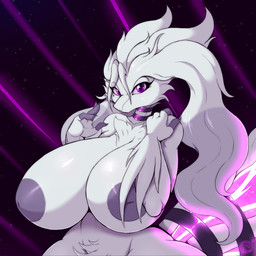 anthro areola big_breasts breasts female nipples nude pupils simple_background solo tail wide_hips conditional_dnp suirano nintendo pokemon generation_5_pokemon legendary_pokemon pokemon_(species) reshiram hi_res