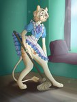 alternative_fashion anthro bow_(feature) cleaning cleaning_tool clothing decorated_bow dress femboy frilly frilly_clothing j-fashion lolita_(fashion) maid_uniform male mop solo uniform window sshartfest finn_(itsjay) felid lion mammal pantherine absurd_res hi_res