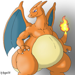 anthro belly big_belly claws fangs fire flaming_tail head_turned horn male mouth_closed nude overweight raised_tail smile solo standing tail teeth wide_crotch wings reagan700 mythology nintendo pokemon charizard dragon generation_1_pokemon mythological_creature mythological_scalie pokemon_(species) scalie 1:1 2010 signature