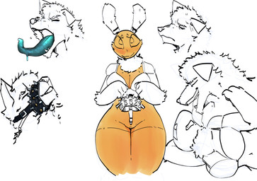 anthro blush bondage_gear bottomless bra breasts cleavage clothed clothing duo female floppy_ears genitals glowing glowing_tongue licking long_tongue looking_at_viewer male male/female muzzle_(object) muzzled thick_thighs tongue tongue_out underwear vulva wide_hips goonie-san goon_(goonie_san) mercy_(goonie-san) arthropod bee canid canine canis domestic_dog hymenopteran insect mammal hi_res