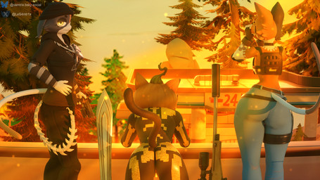 anthro big_butt black_body black_fur butt clothed clothed_female clothing female first_person_view fur genitals glowing glowing_eyes glowing_genitalia group looking_at_viewer nude nude_anthro nude_female orange_body orange_fur outside tail thick_thighs trio vulva white_body white_fur samtrix seriuswolf_(modeler) epic_games fortnite cate_meowdy meow_skulls spice_(fortnite) felid feline mammal 16:9 3d_(artwork) 4k absurd_res digital_media_(artwork) hi_res widescreen