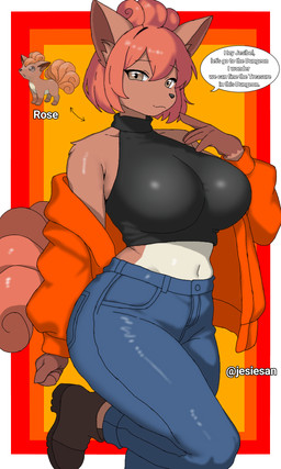 anthro big_breasts bodily_fluids breasts butt clothed clothing female fur genitals hair kemono looking_at_viewer simple_background smile solo tail text jc_calico_19 nintendo pokemon pokemon_mystery_dungeon spike_chunsoft rose_(jc_calico) canid canine generation_1_pokemon mammal pokemon_(species) vulpix absurd_res digital_media_(artwork) hi_res