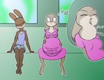 absurd_res anthro belly big_belly blush clothed clothing disney duo electronics eyes_closed fantasizing female female_pred female_prey fur headphones hi_res judy_hopps lagomorph leporid mammal neck_bulge oral_vore pregnant pregnant_female pregnant_pred rabbit rabbitinafoxden same_size_vore sound_effects swallowing thought_bubble vore zootopia