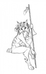 4_toes 5_fingers anthro biped feathers feet female fingers hair melee_weapon navel nude polearm pose simple_background sitting smile solo staff toes weapon redbeanviolin nicole_(nicnak044) canada_lynx felid feline lynx mammal 2013 5:8 hi_res monochrome pinup sketch