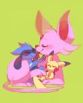 ambiguous_gender blue_body blue_fur eyes_closed feral fur group licking pink_body pink_fur simple_background sleeping smile tongue tongue_out yellow_body yellow_fur yassui nintendo pokemon canid canine eeveelution espeon generation_1_pokemon generation_2_pokemon generation_4_pokemon mammal pikachu pokemon_(species) riolu rodent 4:5 hi_res