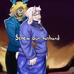 anthro antlers bangs black_bottomwear black_clothing black_pants blonde_hair blue_antlers blue_clothing blue_jacket blue_nose blue_topwear bottomwear breasts buckteeth clothed clothing duo eyewear fangs female female/female formal_wear fur gem glasses grabbing_from_behind hair heart_pendant horn jacket jewelry long_ears looking_at_viewer makeup mature_female necklace pants pearl_(gem) pearl_necklace purple_clothing purple_eyes skirt smile smiling_at_viewer suit_jacket sweater tail tail_motion teeth topwear turtleneck white_body white_fur diogolealleite deltarune undertale_(series) carol_holiday toriel boss_monster_(undertale) bovid caprine deer goat mammal new_world_deer reindeer 1:1 hi_res mother_(lore) parent_(lore)