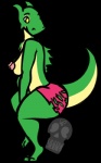 anthro big_breasts bone bottomwear breasts butt clothed clothing female head_crest looking_back nipples non-mammal_breasts raised_tail rip ripping shorts side_view simple_background skull solo tail text transparent_background skellertom lizard loch_ness_monster monster reptile scalie sea_monster 2017 alpha_channel digital_media_(artwork)