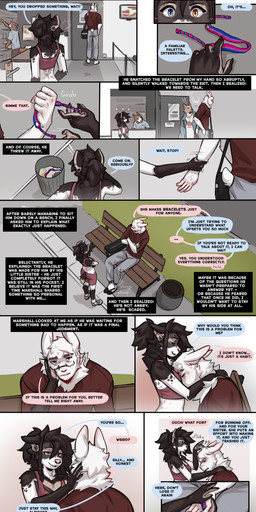 anthro biped bottomwear breasts butt claws clothed clothed_anthro clothed_female clothed_male clothing dialogue eyewear female fingers footwear front_view fully_clothed fully_clothed_anthro fully_clothed_female fully_clothed_male glasses group heterochromia inside male outside pants rear_view scar shoes sitting smile speech_bubble standing tail teeth text tongue topwear spuydjeks marshall_(spuydjeks) spuydjeks_(character) canid canine canis domestic_dog hyena lagomorph leporid mammal rabbit 2026 absurd_res comic digital_drawing_(artwork) digital_media_(artwork) english_text hi_res
