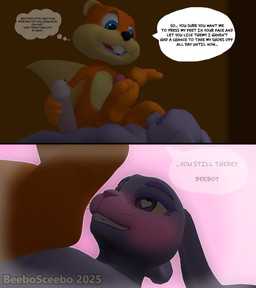 anthro blue_eyes blush blushing_profusely dialogue duo erection feet foot_fetish foot_focus genitals glans gynomorph gynomorph/male handjob intersex intersex/male love male nude penile penis sex sitting sitting_on_another speech_bubble tail teasing_with_feet text beebosceebo conditional_dnp conker's_bad_fur_day rareware beebo_(beebosceebo) conker lagomorph mammal rodent sciurid tree_squirrel 3d_(artwork) comic digital_media_(artwork) english_text hi_res nonbinary_(lore) trans_(lore) trans_woman_(lore)