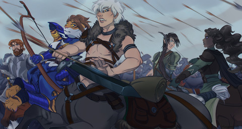 armor arrow_(weapon) black_body black_ear_tips black_hair black_sword bow_(weapon) bracelet brown_body brown_hair clothed clothing countershading dipstick_ears ear_markings female fully_clothed gold_(metal) gold_jewelry group hair holding_melee_weapon holding_object holding_sword holding_weapon jewelry male melee_weapon multicolored_body multicolored_ears orange_body purple_armor ranged_weapon sword weapon white_body white_countershading white_hair hungaryart european_mythology greek_mythology mythology tori_taxel centaur equid equid_taur felid felid_taur humanoid_taur mammal mammal_taur pantherine pantherine_taur taur tiger tiger_taur 2025 hi_res