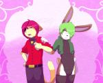 anthro bulge cigarette duo eye_patch eyewear green_eyes green_hair hair male purple_eyes red_hair smoke munkeesgomu lotte_(munkeesgomu) munks_(munkeesgomu) domestic_cat felid feline felis lagomorph leporid mammal rabbit 2013