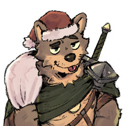 anthro arm_strap armor bag_over_shoulder blep cape christmas_clothing christmas_headwear clothing green_cape green_clothing green_eyes hat headgear headwear holidays male male_anthro melee_weapon pauldron santa_hat simple_background solo sword sword_on_back tongue tongue_out weapon wristband luck_like christmas far_beyond_the_world_(series) ranok_(far_beyond_the_world) canid canine canis mammal wolf 1:1 2025