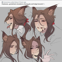 accessory blood bodily_fluids bow_tie brown_hair crossgender fangs ftm_crossgender hair hair_accessory hair_tie male red_eyes saliva solo teeth text tongue tongue_out glacierclear foxtrot_(glacierclear) strawberry_cheesecake_(glacierclear) animal_humanoid canid canid_humanoid canine canine_humanoid fox_humanoid humanoid mammal mammal_humanoid vampire 1:1 2022 absurd_res digital_media_(artwork) english_text hi_res