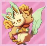 ambiguous_gender duo feral hug multi_tail pink_background simple_background tail glomiagui nintendo pokemon canid canine eeveelution generation_1_pokemon generation_4_pokemon leafeon mammal pokemon_(species) vulpix hi_res