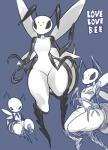 antennae_(anatomy) anthro bikini clothing eyelashes female mouthless multi_arm multi_limb purple_background simple_background solo stinger swimwear text thick_thighs two-piece_swimsuit wide_hips wings cibastion little_witch_academia studio_trigger arthropod bee cupid_bee hymenopteran insect english_text hi_res