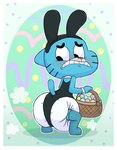 anthro basket blue_body blue_fur blue_tail blush clean_diaper clothing container crouching diaper easter_basket easter_egg embarrassed fake_ears fake_rabbit_ears fur furgonomics grimace holidays legwear looking_at_diaper male one-piece_swimsuit pointy_ears poof_effect poofy_diaper prick_ears red_nose shadow solo stockings swimwear tail teeth white_diaper young tenerius cartoon_network easter the_amazing_world_of_gumball gumball_watterson domestic_cat felid feline felis mammal 2021 hi_res