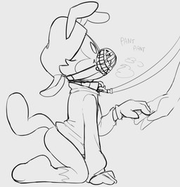 anthro bdsm breath collar kneeling leash male muzzle_(object) muzzled panting petplay puppyplay roleplay solo young young_anthro anonymous_artist animaniacs warner_brothers wakko_warner inkblot mammal monochrome