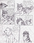 ambiguous_gender canid canine canis comic coop_(wrng) dialogue digitigrade english_text feral fur graphite_(artwork) greyscale group mammal monochrome natsume_(wrng) natsumewolf oz_(wrng) pencil_(artwork) quadruped rikku tail text traditional_media_(artwork) wolf wolf's_rain wolf's_rain_next_generation