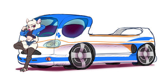 against_car against_surface against_vehicle anthro big_ears bottomwear breasts candy car clothing dessert ear_piercing female fishnet_clothing fishnet_legwear food fur hooves horizontal_pupils legwear lollipop navel paws piercing pink_eyes pose provocative provocative_clothing pupils raised_tail short_tail shorts simple_background small_breasts solo tail vehicle wheel white_body white_fur white_wool wolf_paws wool_(fur) twtr hot_wheels hot_wheels_acceleracers hot_wheels_deora_ii mattel jim_the_lamb bovid caprine humanoid mammal sheep hi_res pinup