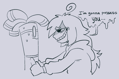 ambiguous_gender arm_grab bodily_fluids creepy_smile duo leering nervous nervous_sweat smile sweat spamcat nintendo pokemon generation_9_pokemon gholdengo human humanoid mammal pokemon_(species) hi_res