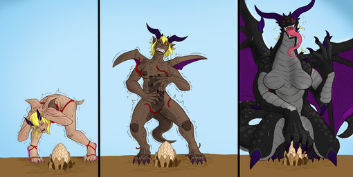 base_one_layout basic_sequence bikini blonde_hair breasts claws clothing egg female growth hair horn linear_sequence non-mammal_breasts one_row_layout paws solo swimwear tail three_frame_image three_frame_sequence tongue torn_clothing transformation transformation_sequence two-piece_swimsuit wings shadelz mythology dragon mythological_creature mythological_scalie scalie hi_res sequence