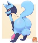 animal_genitalia animal_penis anthro balls big_balls big_butt big_penis blue_body butt canine_genitalia canine_penis erection genitals huge_balls huge_butt huge_penis looking_at_viewer male penis simple_background solo standing tail pancakesbakecakes nintendo pokemon generation_4_pokemon lucario pokemon_(species) absurd_res hi_res