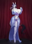 accessory anthro big_breasts blue_eyes breasts cleavage clothed clothing curtains dress ear_piercing ear_ring electronics facial_markings female footwear fur furgonomics glistening glistening_breasts glistening_clothing glistening_dress hair head_markings high_heels huge_breasts jewelry legwear lips markings microphone microphone_stand midriff navel necklace piercing ponytail purple_hair ring_piercing shoes short_hair small_waist solo standing striped_body striped_face striped_markings striped_tail stripes tail tail_accessory tail_jewelry tail_markings tall_female tights white_body white_breasts white_fur white_skin wide_hips toufucoo amara_(nsfowork) equid equine mammal zebra absurd_res hi_res huge_filesize
