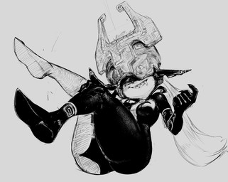 beckoning breasts butt clothing fangs female fused_shadow gesture headgear headwear humanoid_pointy_ears not_furry nude pointy_ears solo teeth thick_thighs sekitanbuta nintendo the_legend_of_zelda twilight_princess midna humanoid imp twili absurd_res hi_res sketch