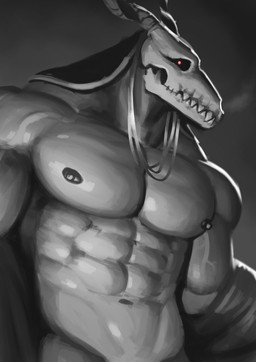 abs anthro bone horn male muscular muscular_anthro muscular_male navel nipples pecs red_eyes skull skull_head solo earthist the_ancient_magus'_bride elias_ainsworth demon monster absurd_res digital_drawing_(artwork) digital_media_(artwork) hi_res portrait