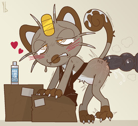 3_fingers 3_toes anal anal_masturbation anal_penetration animal_dildo animal_sex_toy anthro apron apron_only bent_over black_apron black_clothing black_dildo blush blush_lines box brown_body brown_ears brown_fur brown_lips brown_tail canine_dildo cardboard cardboard_box claws clothing container curled_tail dildo dildo_in_ass dildo_insertion eye_roll eyelashes feet female female_anthro fingers fur half-closed_eyes heart_symbol knot knotted_dildo lips logo lube lube_bottle lube_on_butt lube_on_dildo masturbation mature_anthro mature_female multicolored_body multicolored_fur multicolored_tail narrowed_eyes object_in_ass orange_eyes paws penetration sex_toy sex_toy_in_ass sex_toy_insertion side_view simple_background solo tail tan_background tan_body tan_fur tan_tail tan_whiskers teeth text toe_claws toes toying_self two_tone_whiskers whiskers white_body white_claws white_fur white_inner_ear white_tail white_text white_whiskers yaldabroth nintendo pokemon cinnamon_(yaldabroth) felid feline generation_1_pokemon mammal meowth pokemon_(species) 2025 artist_logo english_text