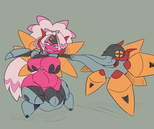 armor balls big_balls big_breasts breasts clothed clothing curvy_figure genitals grey_background gynomorph hair holding_object holding_weapon huge_breasts intersex penis pink_body pink_hair pink_skin shortstack shortstack_gynomorph shortstack_intersex simple_background solo thick_thighs weapon imric1251 nintendo pokemon generation_9_pokemon humanoid mammal pokemon_(species) tinkaton 2022 6:5 digital_media_(artwork) hi_res