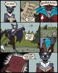 angry anthro bag blue_eyes book clothed clothing crumpled_paper dialogue forest forest_background hexagram looking_down male nature nature_background plant profanity solo symbol text topless topless_male tree 60percentscalie vauruk bat mammal 4:5 comic digital_media_(artwork) english_text hi_res