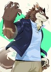 anthro biped bottomwear brown_body brown_fur claws clothed clothing fur male pawpads solo wear whiskers gato_iberico canid canine canis mammal wolf hi_res