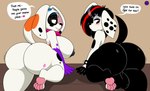 anthro areola backsack balls big_balls big_breasts big_butt black_hair black_nose breasts butt dialogue duo female genitals hair huge_butt male nipples pawpads pink_pawpads speech_bubble tail text nr_ac 101_dalmatian_street 101_dalmatians disney d.j._(101_dalmatians) da_vinci_(101_dalmatians) canid canine canis dalmatian domestic_dog mammal 2023 absurd_res digital_media_(artwork) english_text hi_res