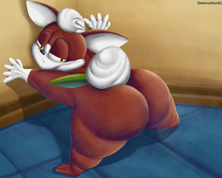 anthro big_butt bodily_fluids butt butt_focus floor fur looking_back male multicolored_body multicolored_fur overweight overweight_anthro red_body red_fur solo sweat sweatdrop sweaty_butt sweaty_legs tail thick_thighs tile tile_floor wall_(structure) white_body white_fur wide_stance wings destruction21 sega sonic_the_hedgehog_(series) sonic_unleashed chip_(sonic) canid canine canis chihuahua domestic_dog gaia mammal toy_dog hi_res