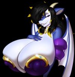 alpha_channel anthro big_breasts breasts cleavage clothed clothing dragon female hair hi_res horn huge_breasts hyper hyper_breasts jewelry looking_at_viewer marauder6272 mythological_creature mythological_scalie mythology nipple_outline reptile scalie solo swissy tagme wings