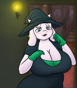 anthro big_breasts breasts clothing costume female hat headgear headwear mature_anthro mature_female solo witch_hat lordcuckness deltarune undertale undertale_(series) toriel bovid caprine goat humanoid mammal comic preview unfinished