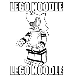 :3 anthro female heart_nose heart_symbol pincers solo striped_body stripes text bigsteppies lego noodle_(aimkid) domestic_ferret mammal mustelid musteline true_musteline weasel black_and_white english_text hi_res image_macro meme monochrome