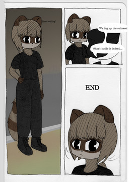 anthro black_bottomwear black_clothing black_topwear bottomwear clothing dialogue duo female group hair horror_(theme) text topwear trio ccxiaoyi123 nameless_raccoon_(ccxiaoyi123) mammal procyonid raccoon absurd_res comic hi_res