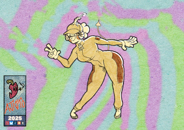 anthro bangs candle cheek_markings clothing curly_hair facial_markings female gesture gloves hair hand_gesture handwear hat head_markings headgear headwear markings ponytail pose smile solo sport suit tail v_sign vintage ajicitoart bovid caprine goat hybrid lagomorph mammal colored hi_res