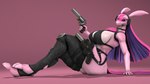 anthro big_breasts bra breasts clothing collar digitigrade electronics female fur gun hair hand_on_ground handgun headphones holding_object holding_weapon holster knee_pads legwear looking_at_viewer lying_on_ground on_ground one_eye_closed pink_body pink_fur pink_hair pose purple_eyes ranged_weapon revolver simple_background smile smiling_at_viewer solo stockings straps tactical_gear thick_thighs underwear weapon wink winking_at_viewer thevestige palworld pocketpair lovander_(mayosplash) lovander pal_(species) 16:9 3d_(artwork) digital_media_(artwork) hi_res pinup source_filmmaker_(artwork) widescreen