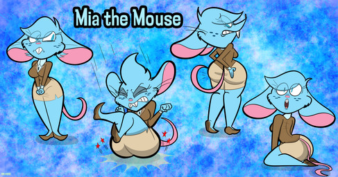 anthro bangs big_butt blue_background blue_body blue_fur buckteeth butt cartoon_freckles female freckled_face freckles fur motion_lines simple_background solo teeth thick_thighs wide_hips k9xtoons mia_mouse mammal mouse murid murine rodent hi_res