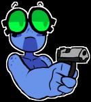 4_fingers blue_body blue_skin fingers freckles gun half-closed_eyes holding_gun holding_object holding_ranged_weapon holding_weapon narrowed_eyes ranged_weapon serious simple_background solo transparent_background weapon spur rib_rib_(spur_) amphibian frog alpha_channel reaction_image