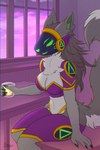 alcohol anthro beverage breasts chest_tuft cleavage clothed clothing female fluffy fluffy_tail fur glowing glowing_markings heart_nose heart_symbol machine markings multicolored_body multicolored_fur protogen_armor protogen_visor smile tail tuft boras_art delta.b_the_protogen protogen 2:3 absurd_res hi_res