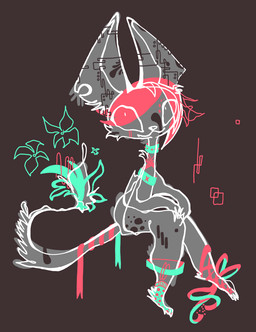 ambiguous_gender anthro brown_background collar flower fur grey_body grey_fur plant simple_background sitting solo naircat domestic_cat felid feline felis mammal 2015 full-length_portrait hi_res portrait restricted_palette sketch