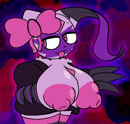 0xf00dcafe anthro big_breasts bow_ribbon breasts cafe_(0xf00dcafe) claws female fusion huge_breasts hyper hyper_breasts pokemon_fusion smug smug_face tail tongue tongue_out nintendo pokemon gardevoir generation_3_pokemon generation_8_pokemon pokemon_(species) sneasler gynomorph_(lore) trans_(lore)