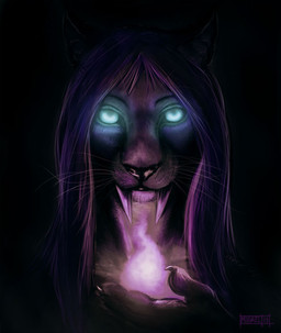 anthro dark fangs female glowing glowing_eyes looking_at_viewer solo teeth darksilver jaira felid mammal