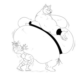 anthro asian_clothing belly big_belly big_butt boots breathing butt butt_grab clenched_teeth clothing duo east_asian_clothing footwear hand_on_butt japanese_clothing male mawashi moobs morbidly_obese morbidly_obese_anthro morbidly_obese_male muscular muscular_anthro muscular_male obese obese_anthro obese_male overweight overweight_anthro overweight_male shoes side_view size_difference sumo sumo_wrestler tail teeth vein reagan700 bruno_silva rikuto_(reagan700) canid canine canis domestic_dog mammal 2024 hi_res monochrome