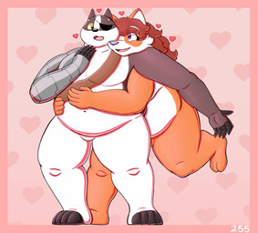 ambiguous_gender anthro belly duo eye_patch eyewear fur gynomorph hair heart_symbol hug hugging_another hugging_from_behind intersex intersex/male long_hair looking_at_another male navel nude orange_body orange_fur overweight pecs prosthetic prosthetic_arm prosthetic_limb robotic_arm simple_background slightly_chubby smile surprised white_body white_fur yellow_eyes zorropanda_(artist) cartoon_network mao_mao:_heroes_of_pure_heart badgerclops zorropanda badger canid canine fox mammal marble_fox mustelid musteline red_fox true_fox hi_res signature